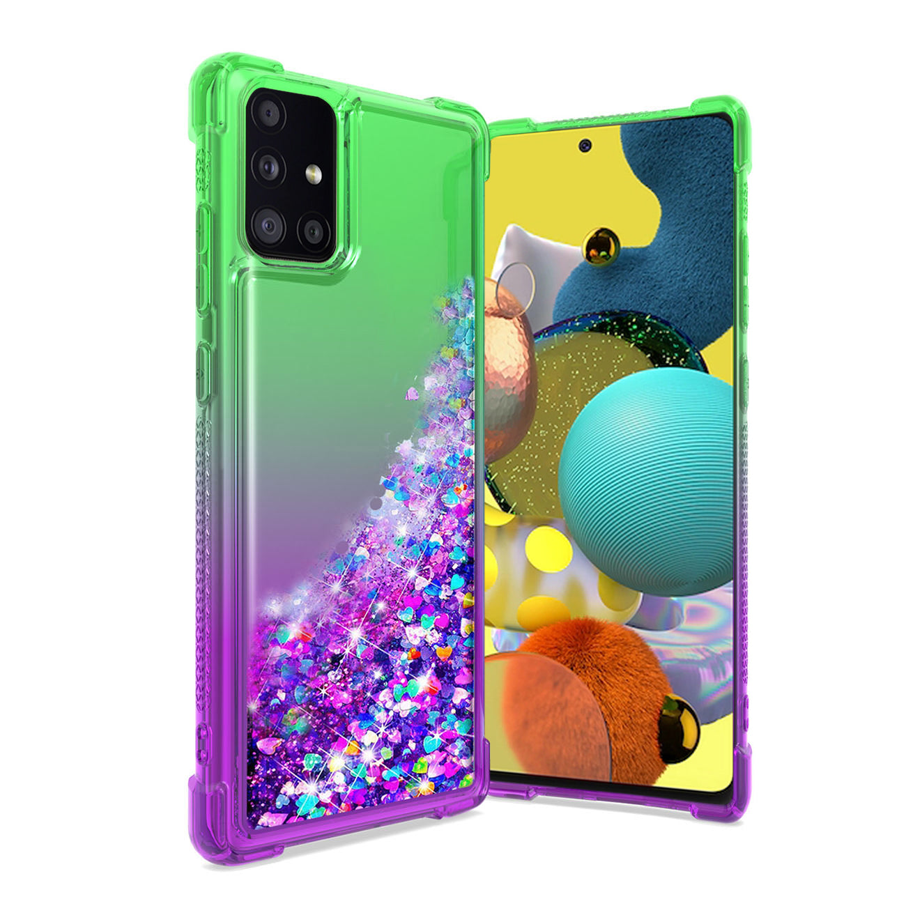 Shiny Flowing Glitter Liquid Bumper Case For SAMSUNG GALAXY A51 5G In Green